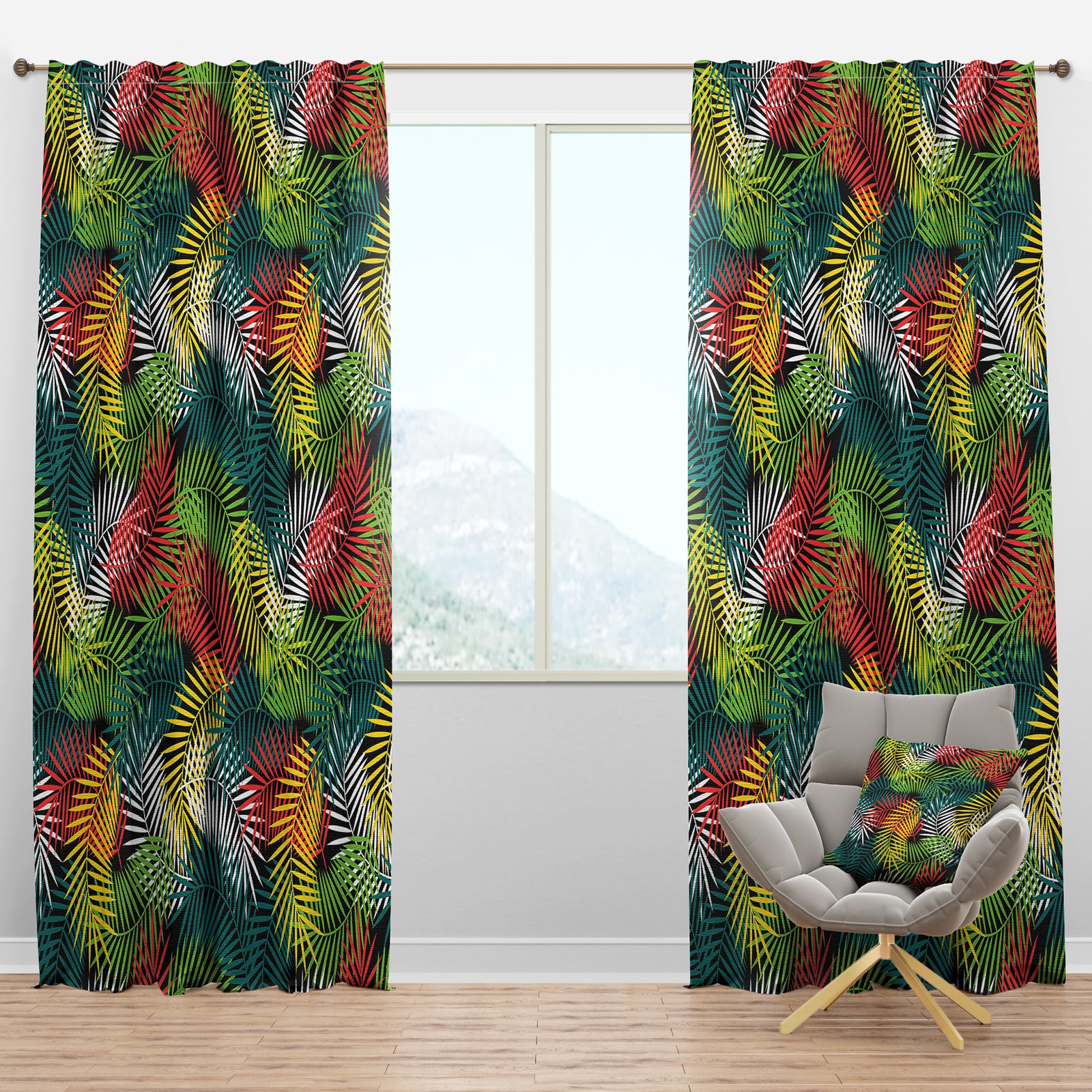 Tropical Pattern with Stylized Coconut Palm Leaves - Tropical Curtain Panels