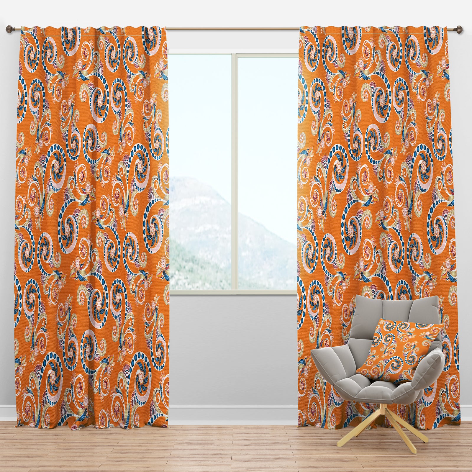 Ornamental Floral Pattern with Flowers - Bohemian & Eclectic Curtain Panels