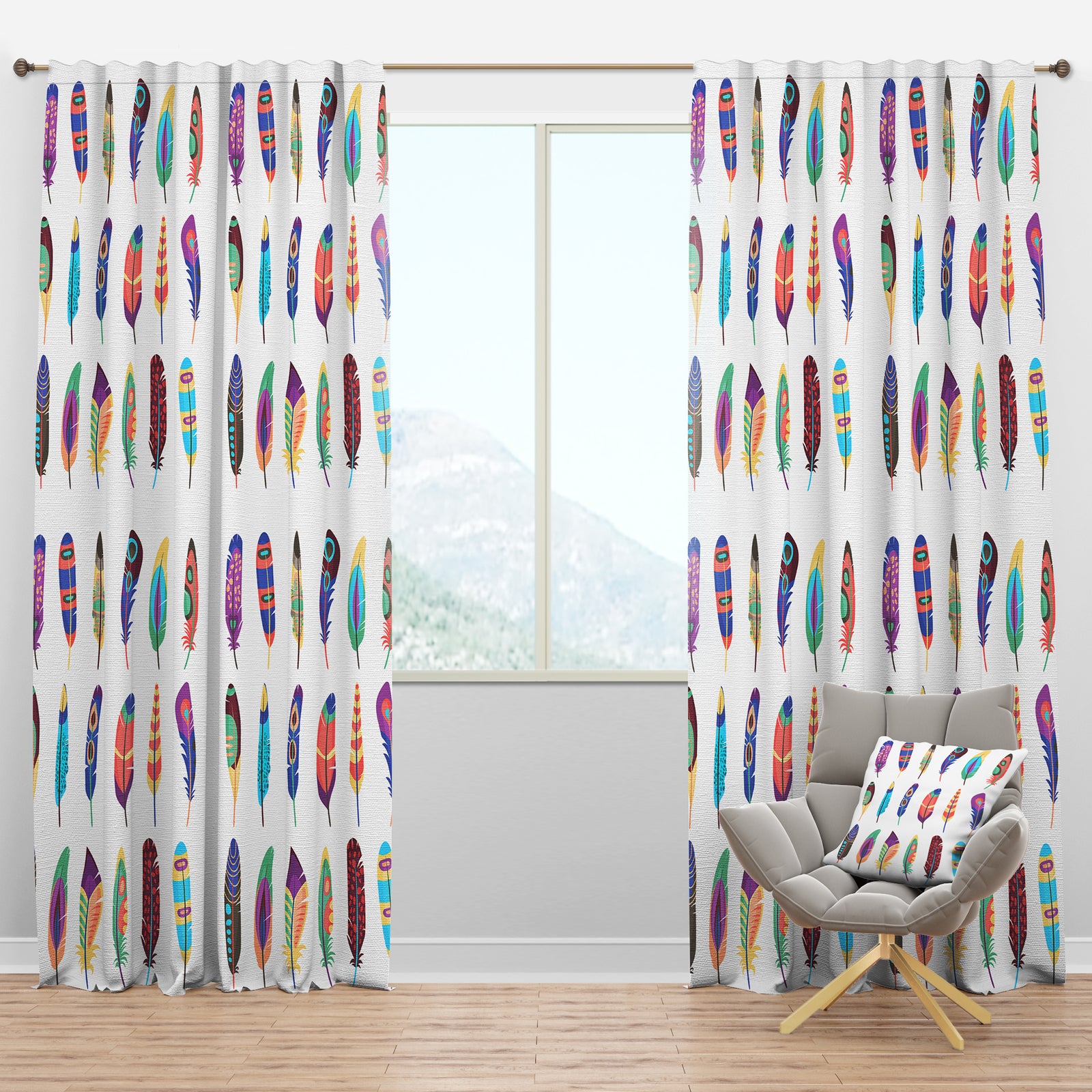 Colored Feathers Set - Southwestern Curtain Panels