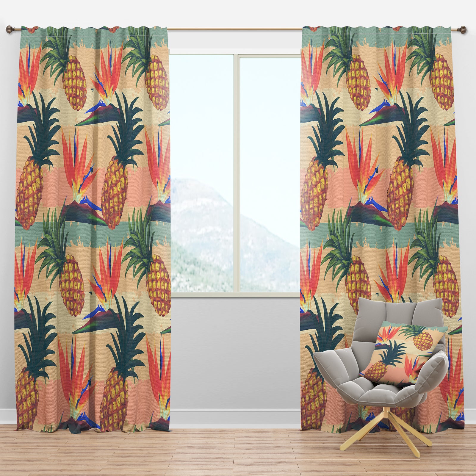 Tropical Exotic Flowers & Pineapple Pattern - Tropical Curtain Panels
