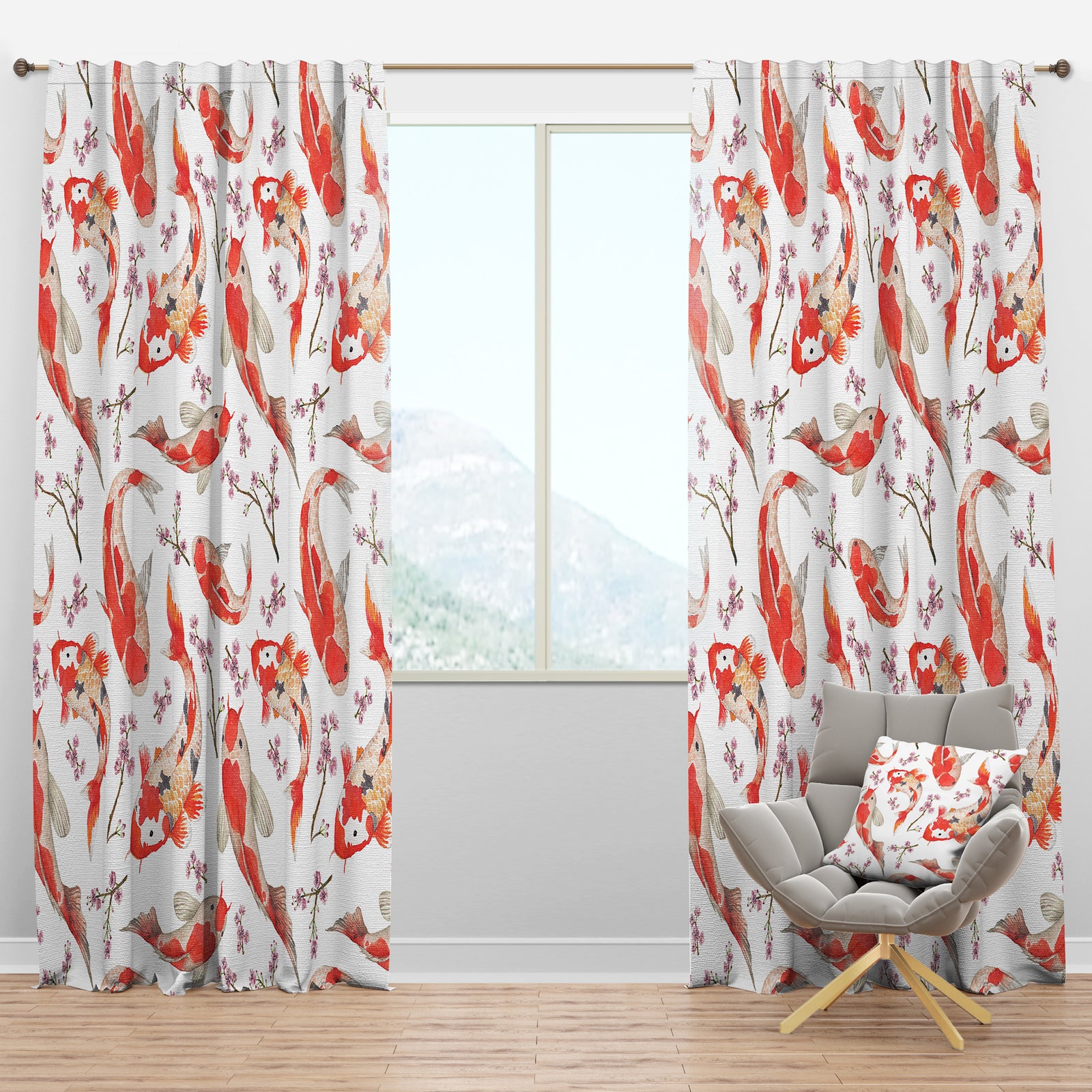 Chinese Pattern with Rainbow Carps - Oriental Curtain Panels