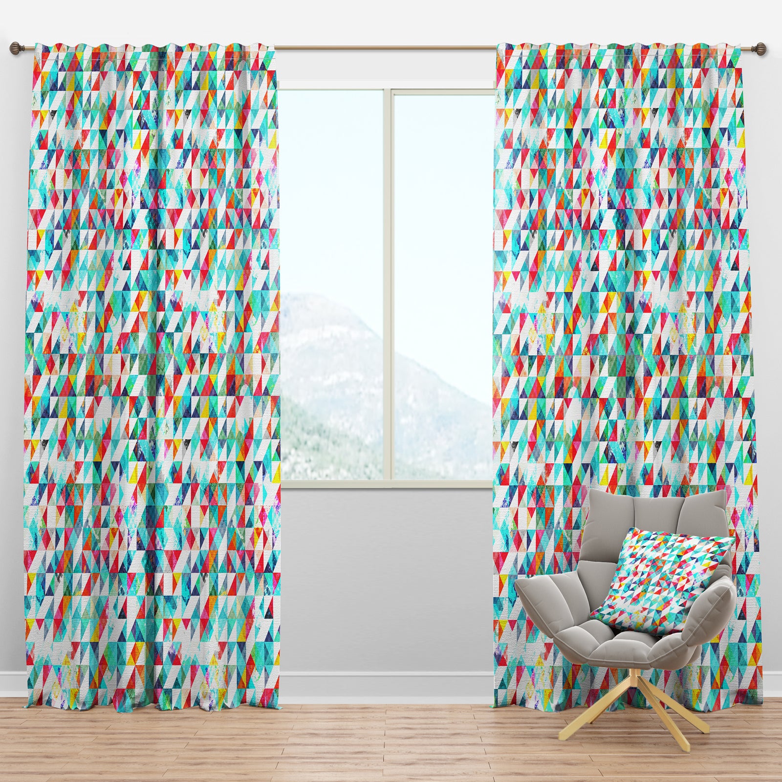 Bright Triangle Pattern with Grunge Effect - Modern Curtain Panels