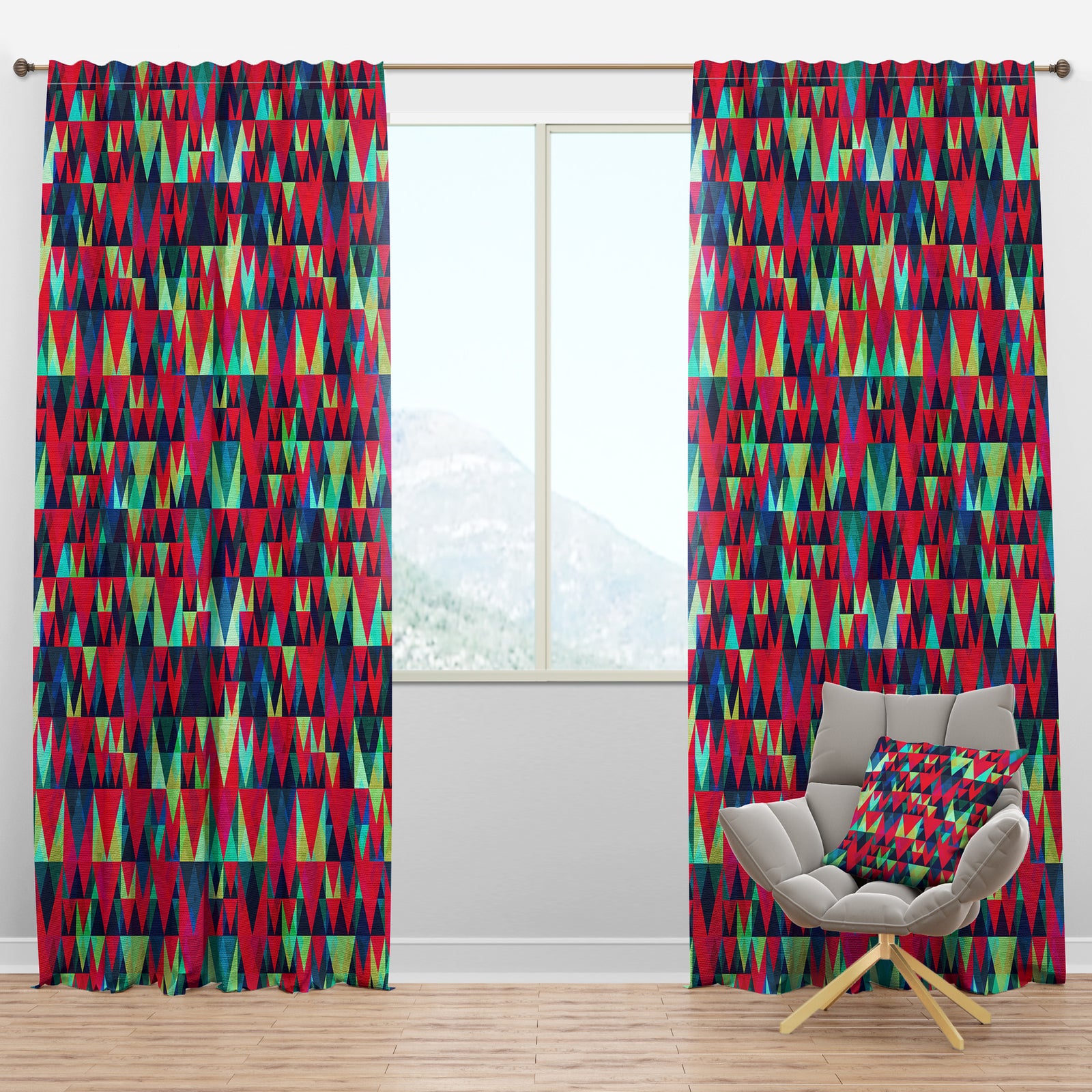 Vintage Red Triangle Pattern with Grunge Effect - Modern Curtain Panels