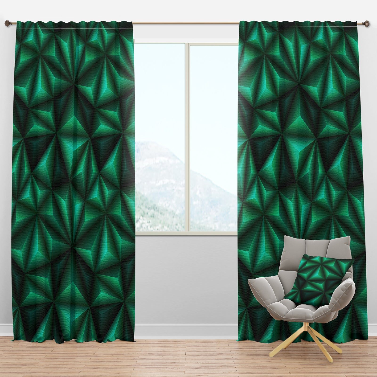 Relief Green Triangles - Modern & Contemporary Curtain Panels