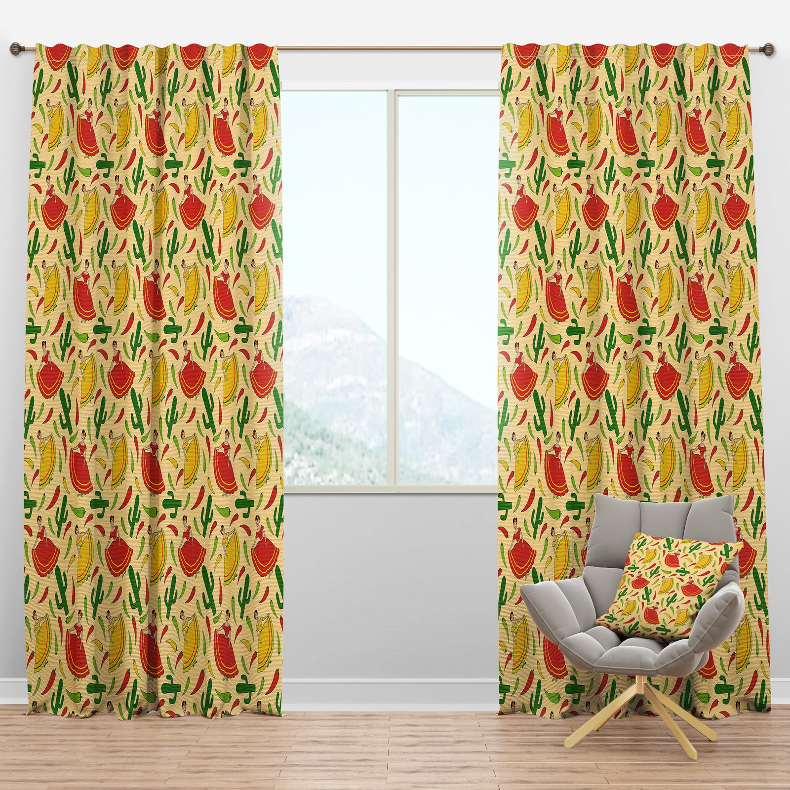 Mexican Woman Pattern - Tropical Curtain Panels