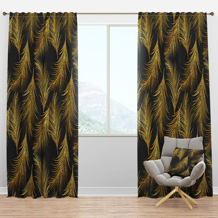 Golden Tropical Leaves Pattern - Modern & Contemporary Curtain Panels