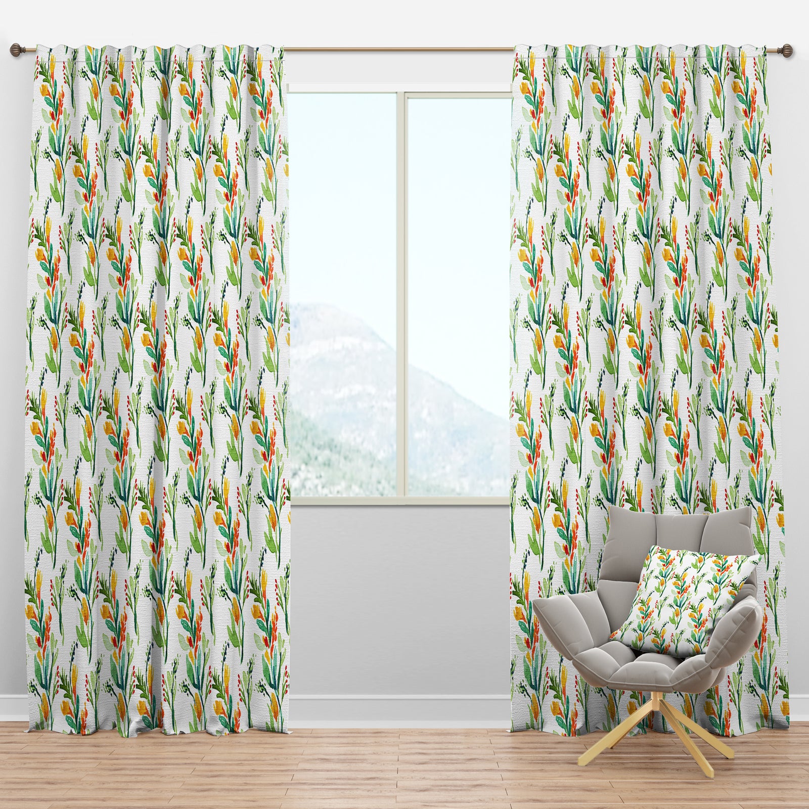 Pattern with Watercolor Floral Elements - Country Curtain Panels
