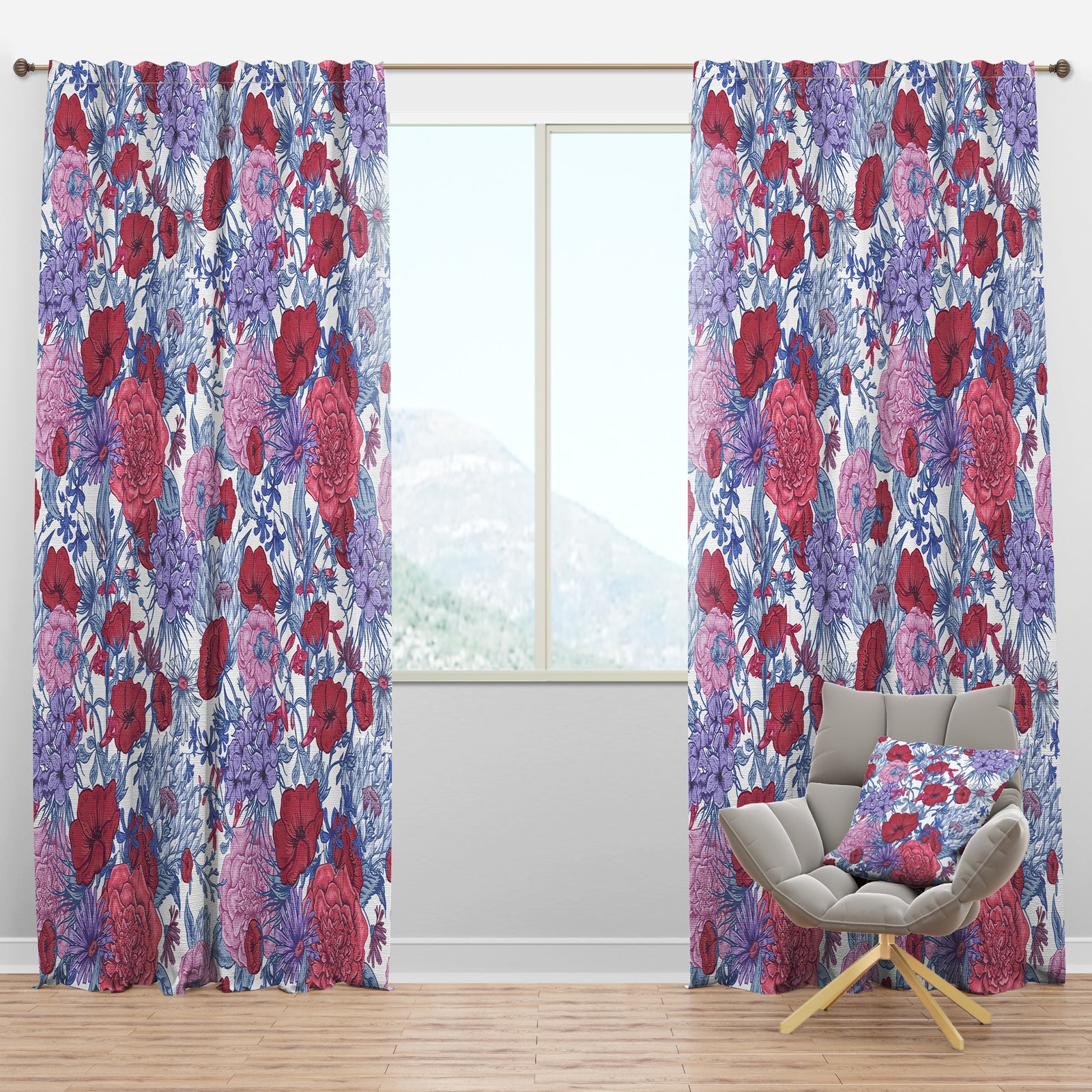 Gentle Retro Summer Floral Pattern - Eclectic Curtain Panels