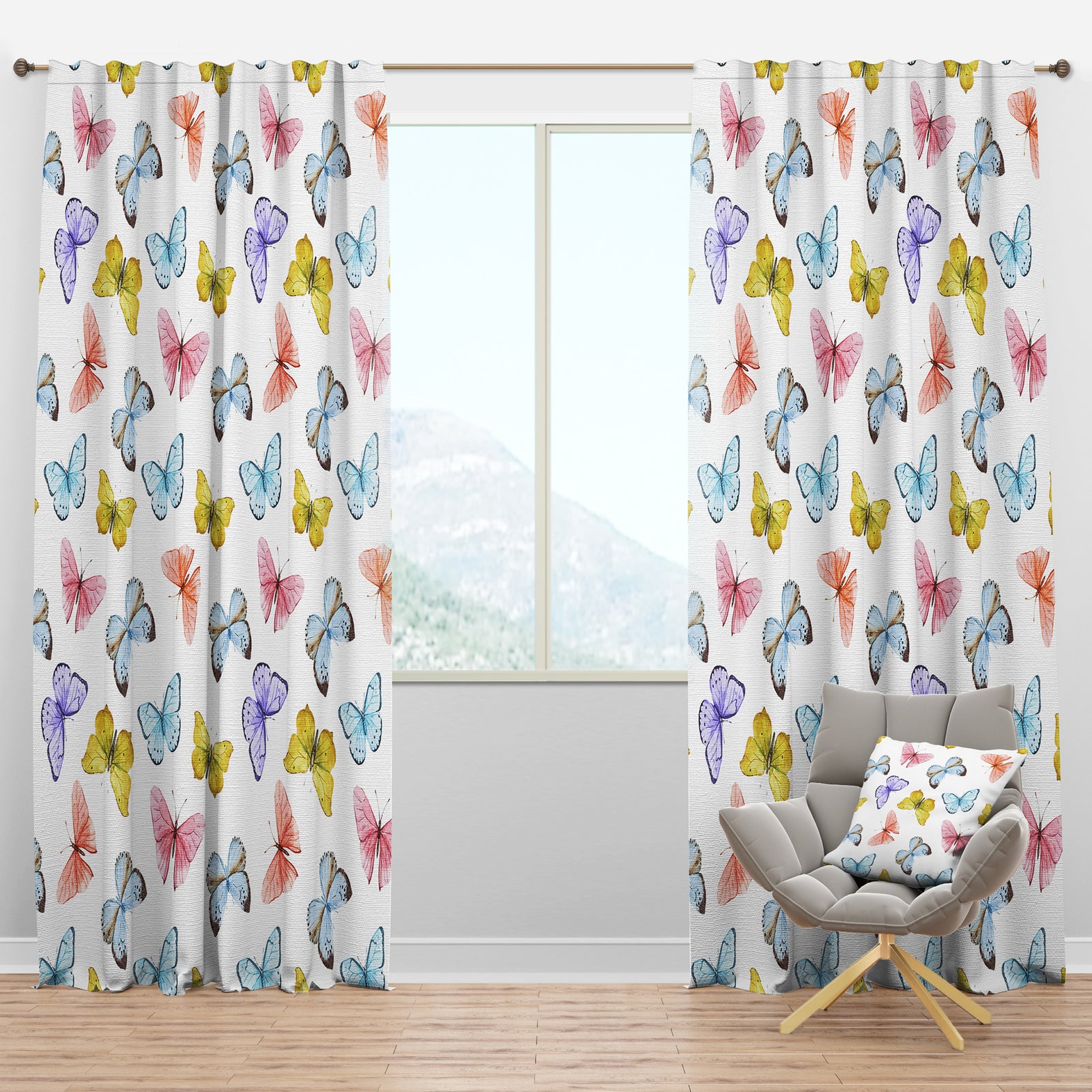 Watercolor Butterfly Pattern - Traditional Curtain Panels