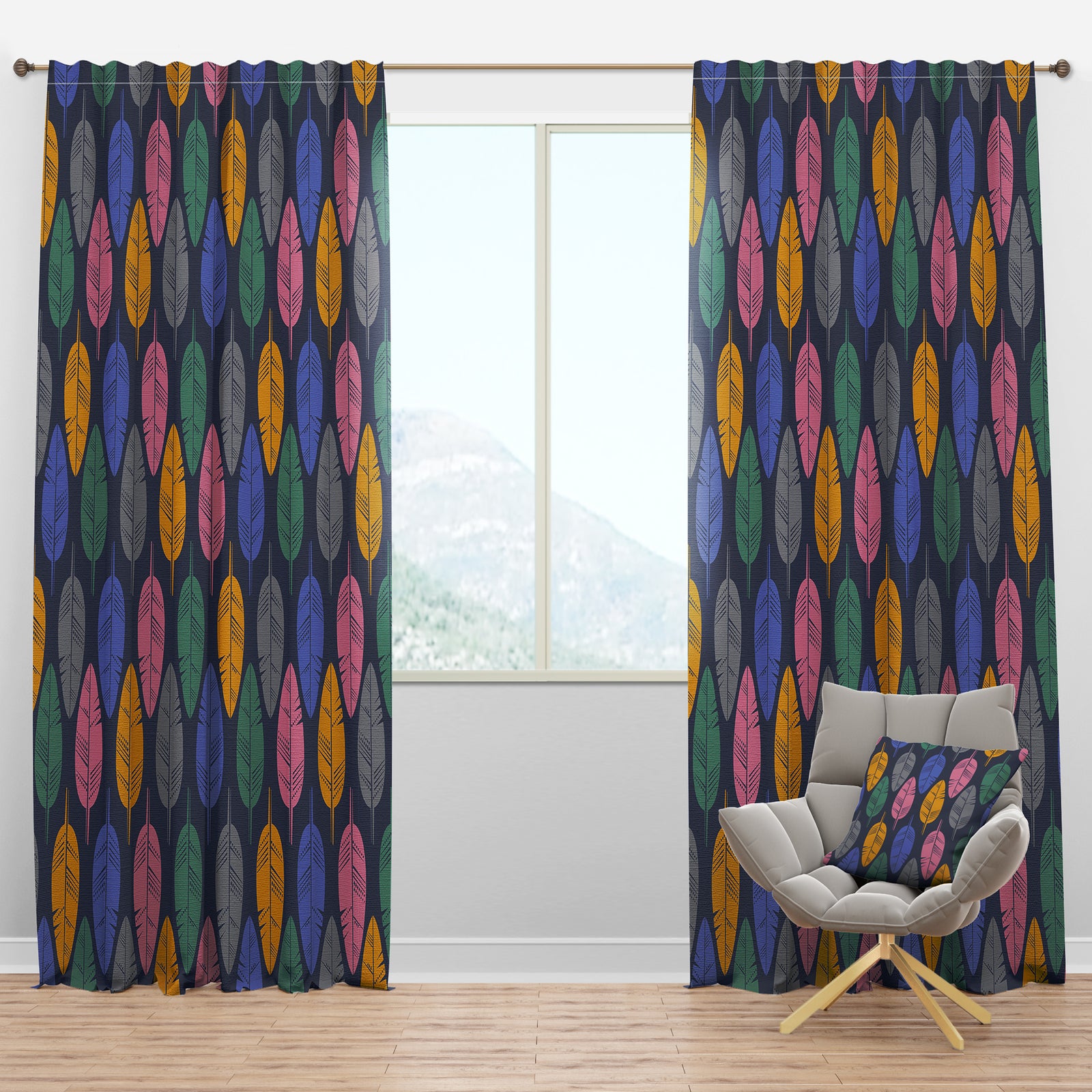 Pattern of Multicolored Feathers - Southwestern Curtain Panels