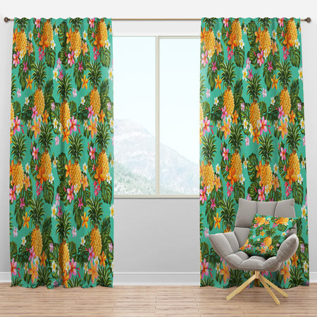 Pinapples and Tropical Flowers - Tropical Curtain Panels