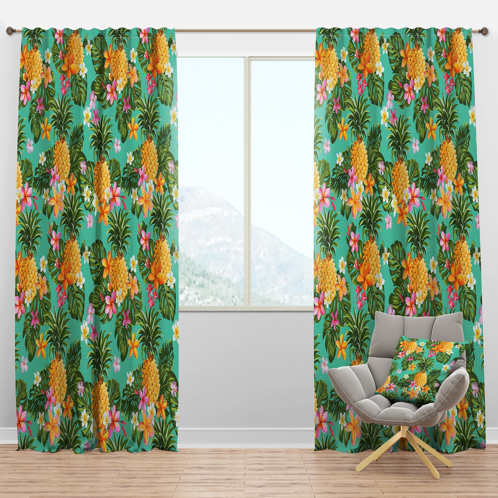 Pinapples and Tropical Flowers - Tropical Curtain Panels