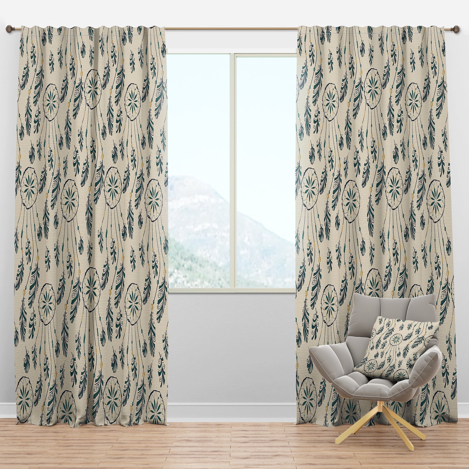 Pattern with Indian-American Dream Catcher - Southwestern Curtain Panels