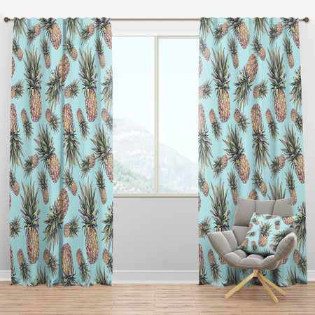 Pineapples on a Light Blue - Tropical Curtain Panels