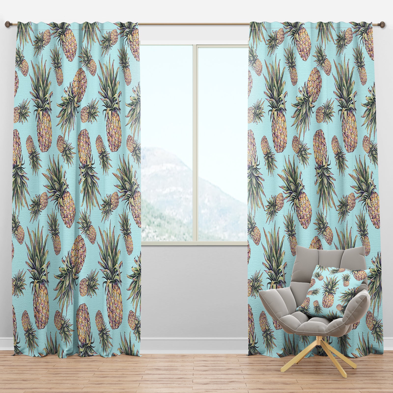 Pineapples on a Light Blue - Tropical Curtain Panels