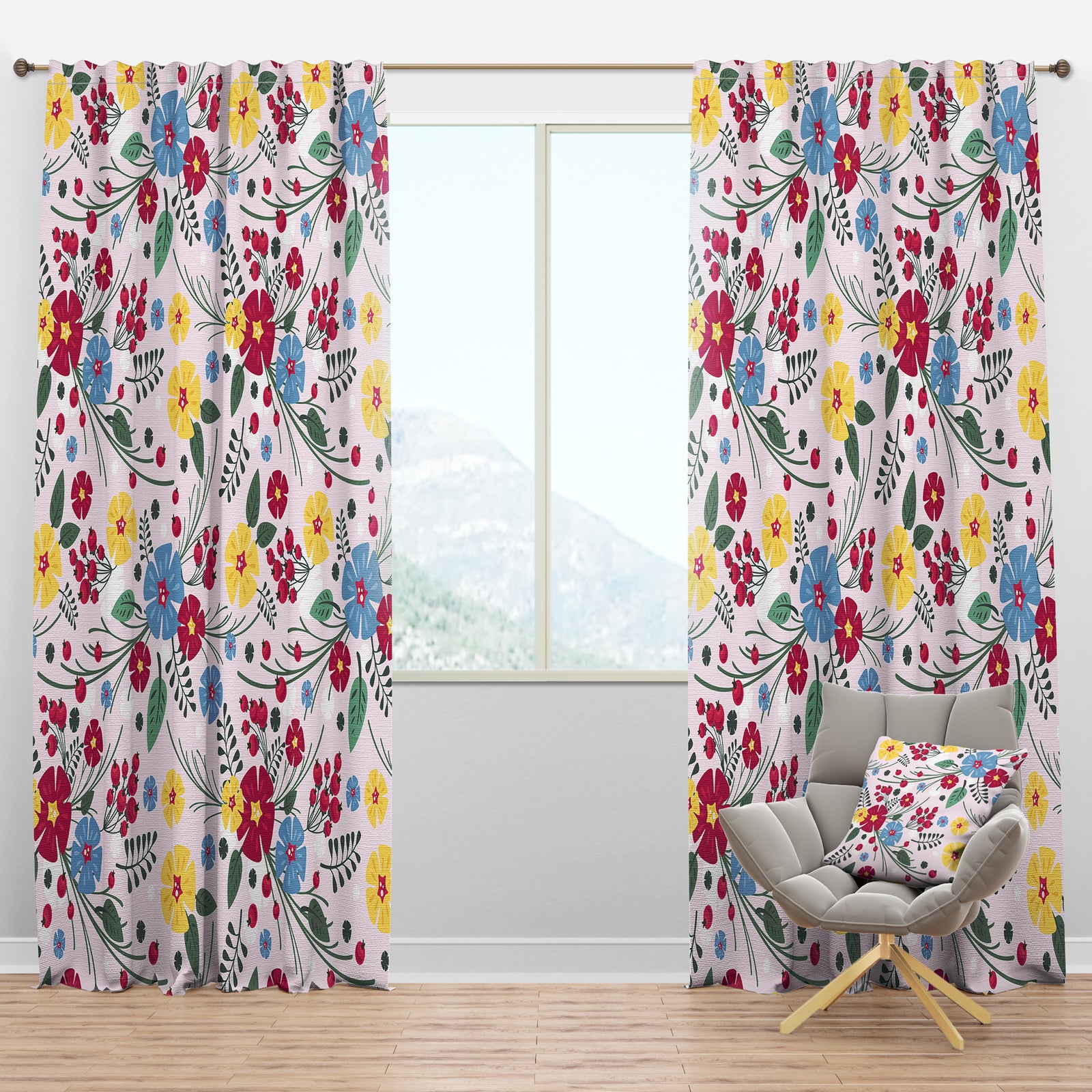 Multicolor Floral Pattern - Modern Curtain Panels