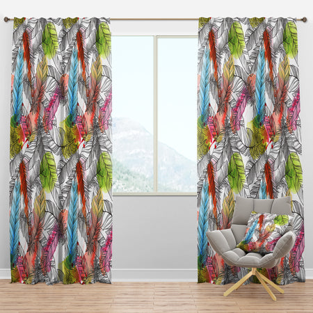 Pattern with Hand Drawn Feathers - Southwestern Curtain Panels