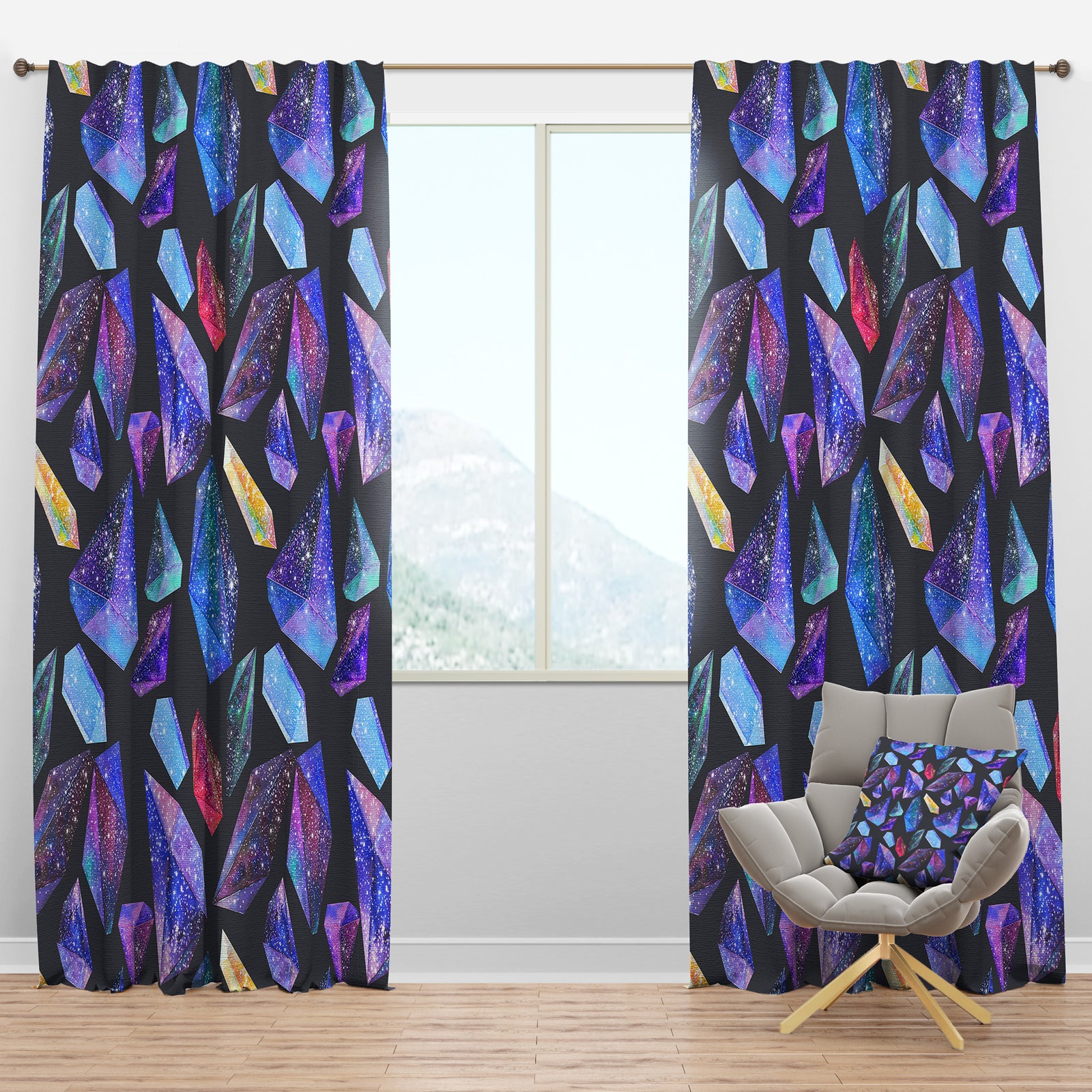 Pattern with Watercolor Crystals with Star Sky - Modern & Contemporary Curtain Panels