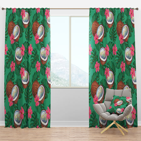 Pattern with Coconuts & Flowers - Tropical Curtain Panels