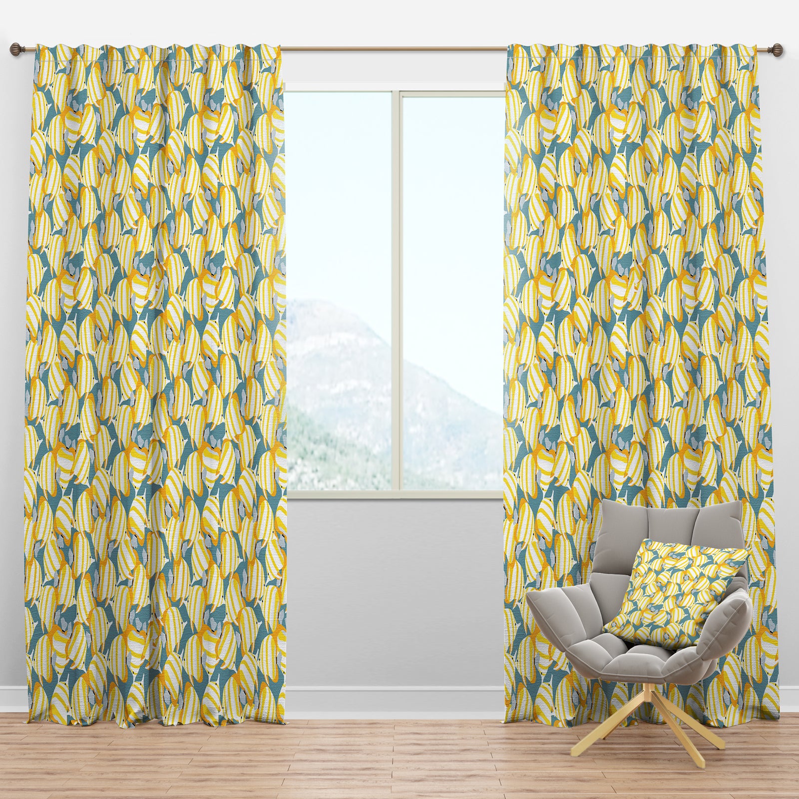 Yellow Fishes Pattern - Nautical & Coastal Curtain Panels