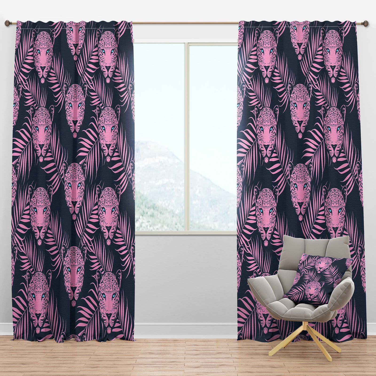 Leopard with Palm Leaves Pattern - Tropical Curtain Panels