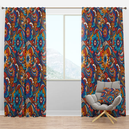 Hand Drawn Pattern with Floral Elements - Bohemian & Eclectic Curtain Panels