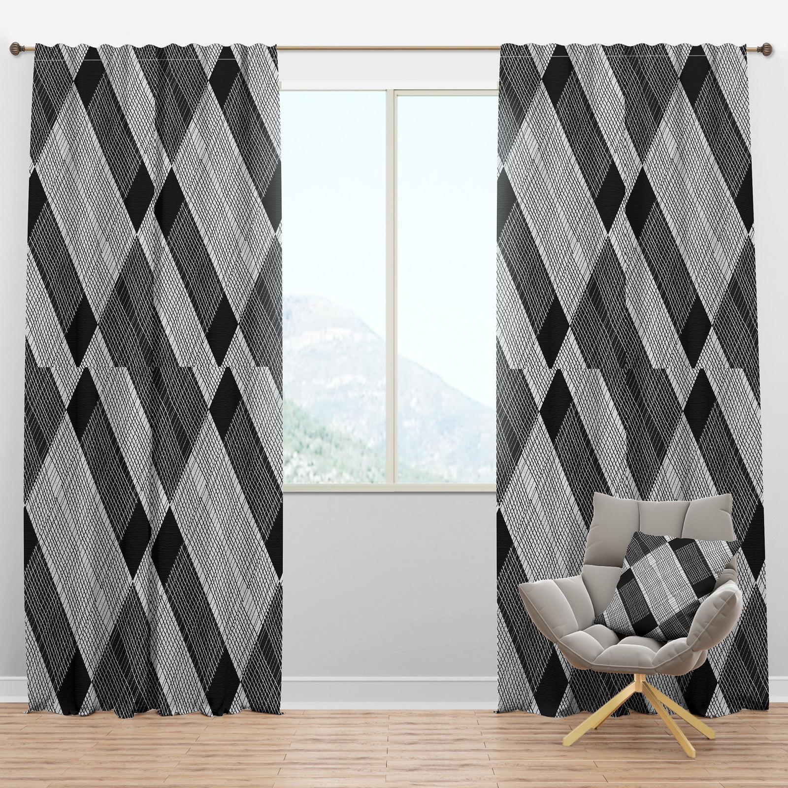 Black and White Check Stipes Pattern - Modern & Contemporary Curtain Panels