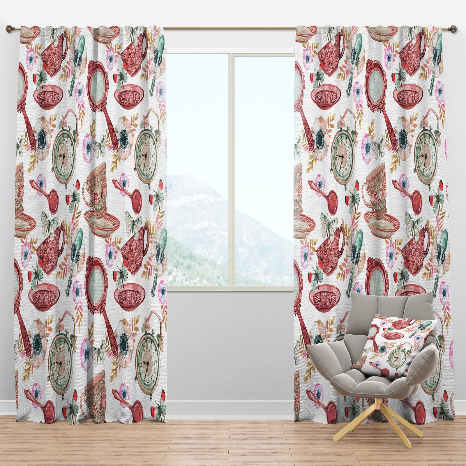 Watercolor Tea Pattern - Modern Curtain Panels