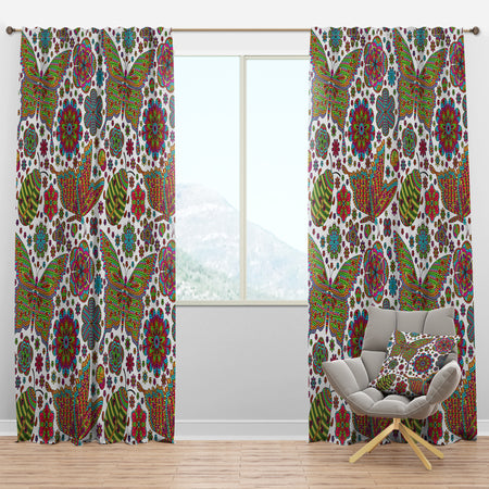Pattern with Flowers & Butterflies - Modern & Contemporary Curtain Panels