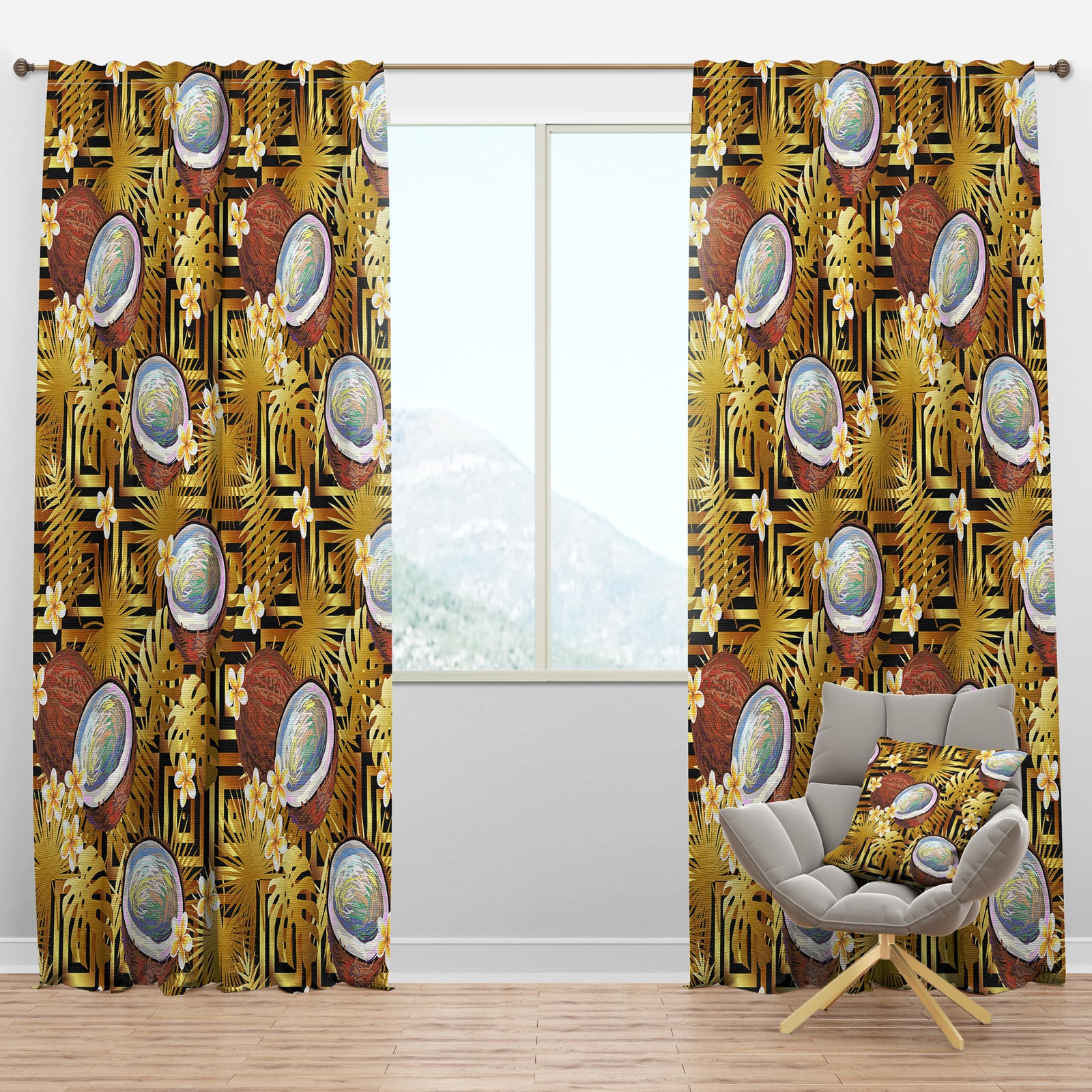 Tropical Pattern with Coconuts & Flowers - Tropical Curtain Panels