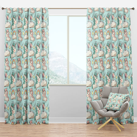 Pattern with Cute Unicorns and Clouds - Modern Curtain Panels