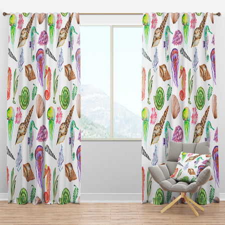 Seahorses Jellyfish Shells & Seaweed - Nautical & Coastal Curtain Panels