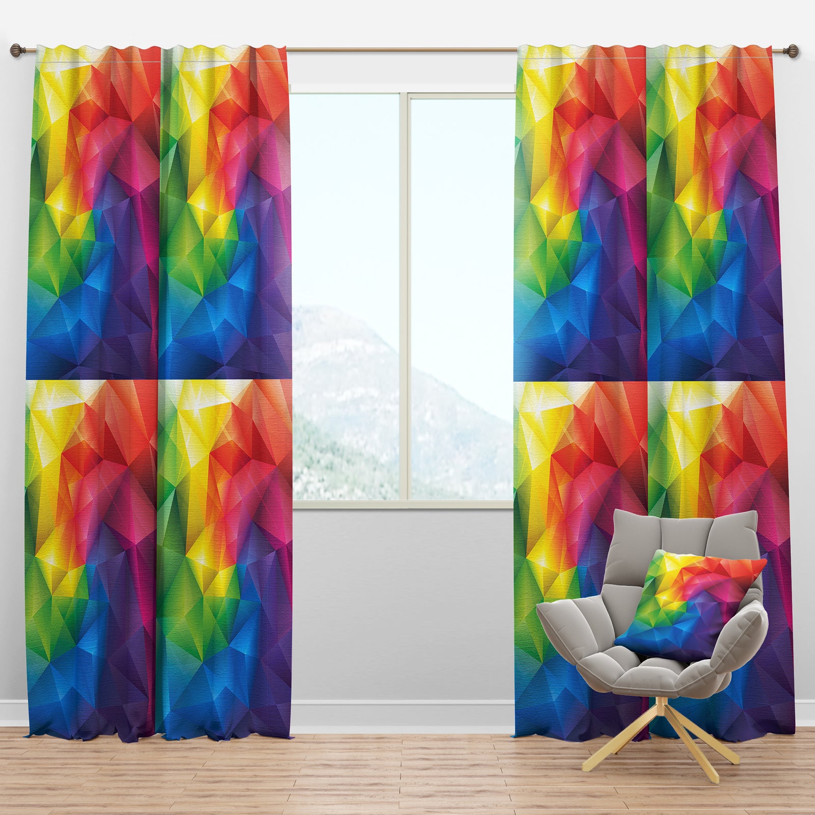 Rainbow 3D Triangular Geometry - Modern & Contemporary Curtain Panels