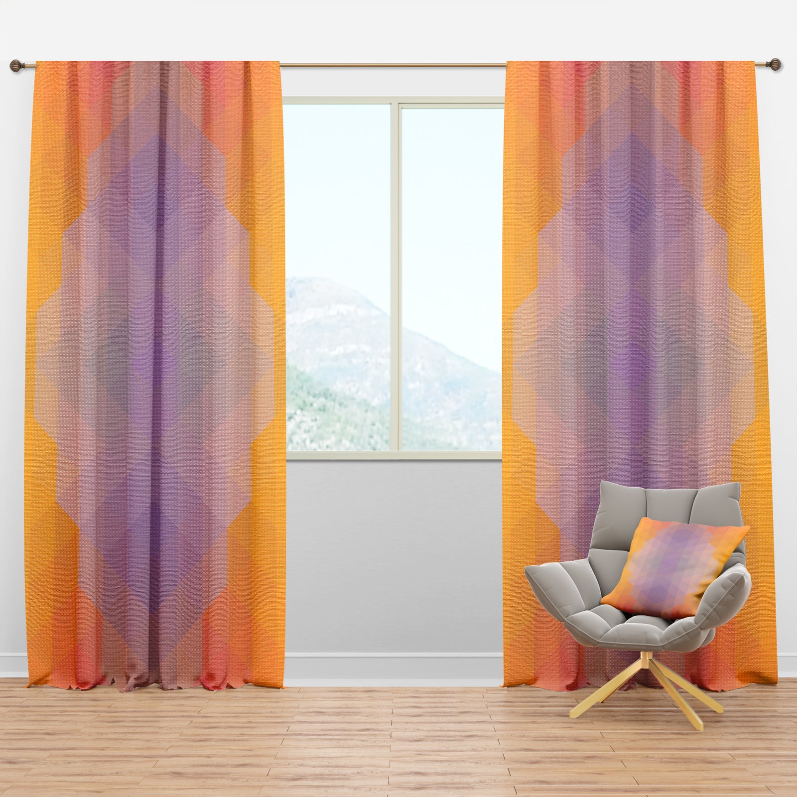 Dotted Triangular Geometry in Yellow and Purple - Modern & Contemporary Curtain Panels