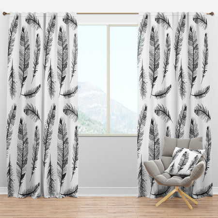 Vintage Feathers with tribal patterns - Vintage Curtain Panels