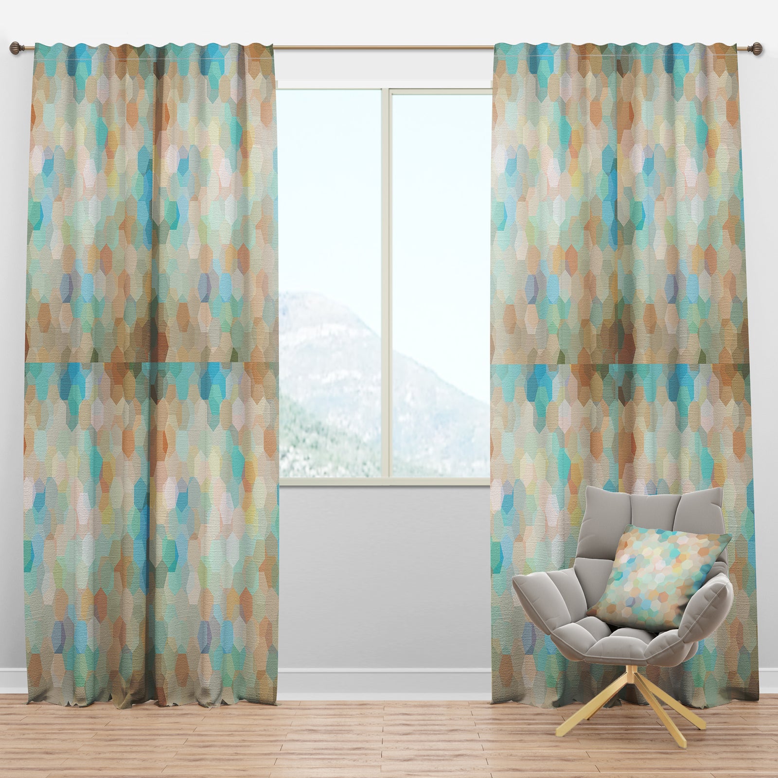 Honeycomb Geometry in pastel Colored cluster - Modern & Contemporary Curtain Panels
