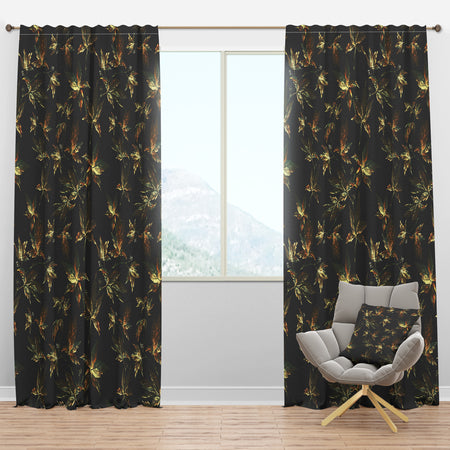Brown and Green Autumn leaves - Traditional Curtain Panels
