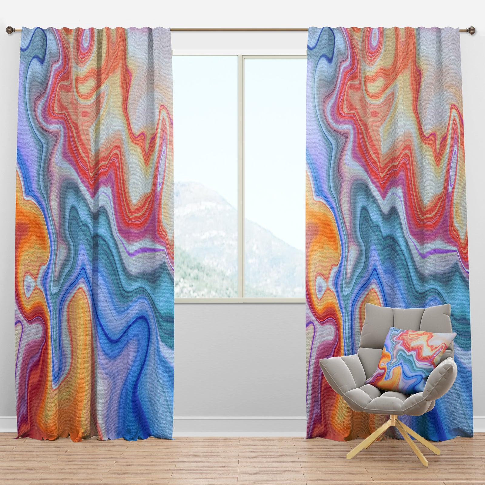 Marbled Colours in Blue, Green and Red - Modern & Contemporary Curtain Panels