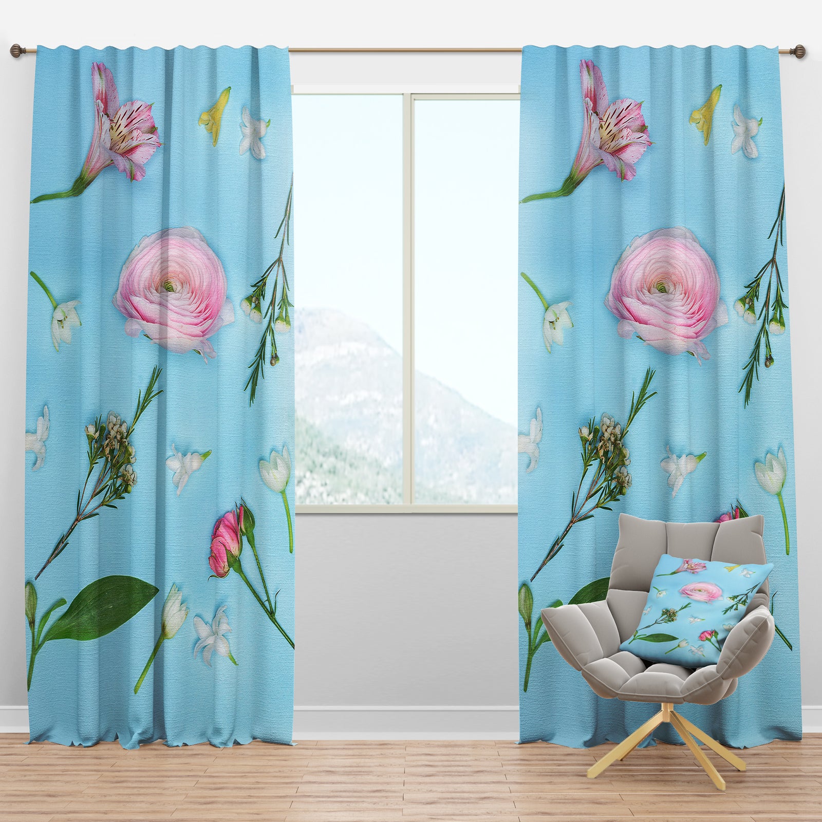 Fresh Beautiful Blooming Rose - Traditional Curtain Panels