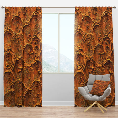 Concentric Paint Rings in Earthy Gold Brown - Mid-Century Modern Curtain Panels