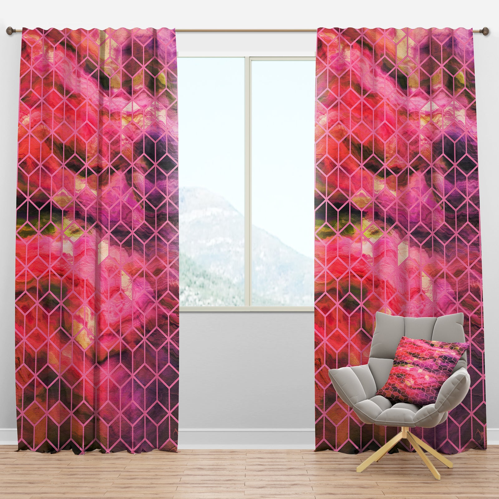 Pink Cubes Structure of Marbled - Modern & Contemporary Curtain Panels