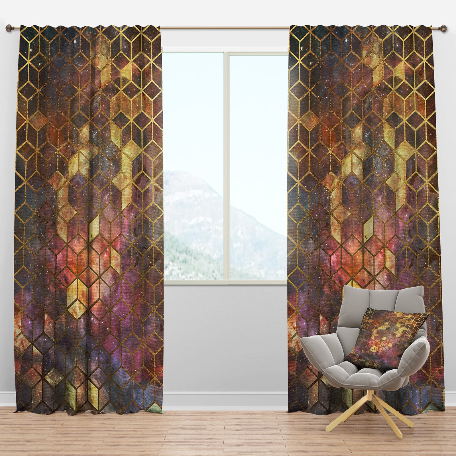 Yellow Cubes on Nebula - Modern & Contemporary Curtain Panels