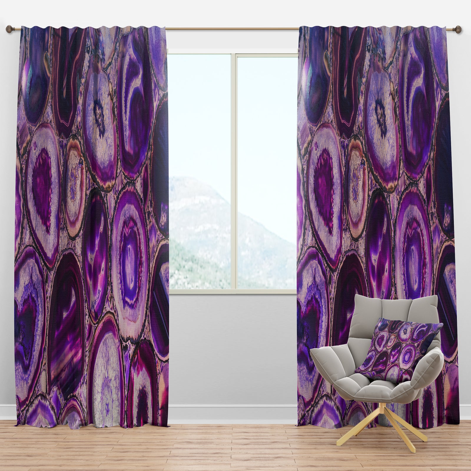 Violet Agate geode - Mid-Century Modern Curtain Panels
