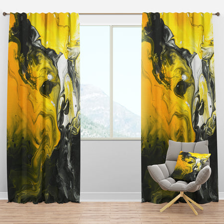 Hand Painted Acrylic Marble with Yellow and Black - Modern & Contemporary Curtain Panels