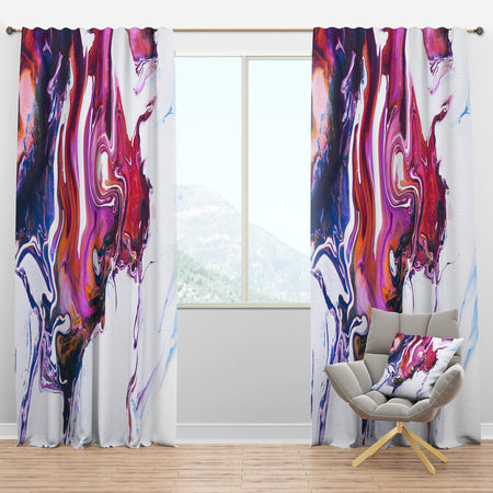 Purple, Pink and Blue Hand Painted Marble Composition - Mid-Century Modern Curtain Panels
