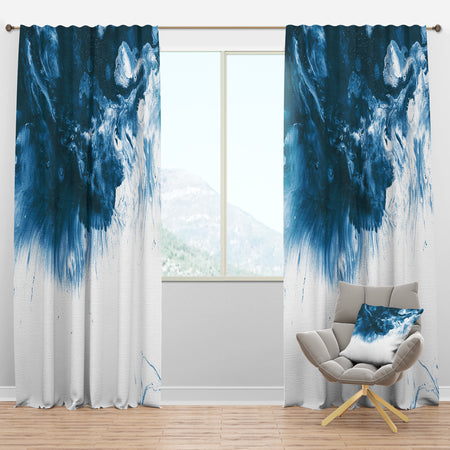 Blue and White Hand Painted Marble Acrylic - Mid-Century Modern Curtain Panels