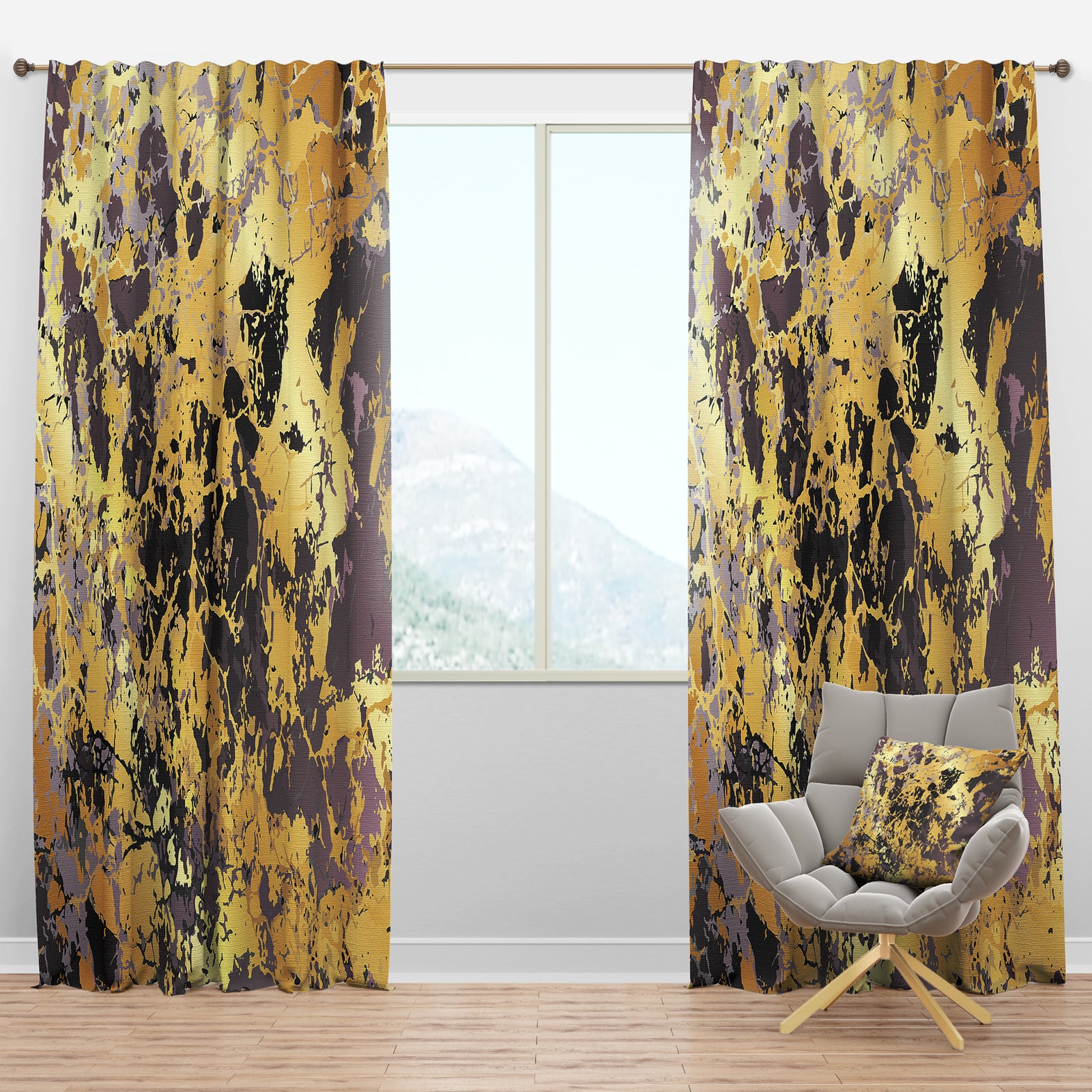 Golden Marble Composition - Modern & Contemporary Curtain Panels