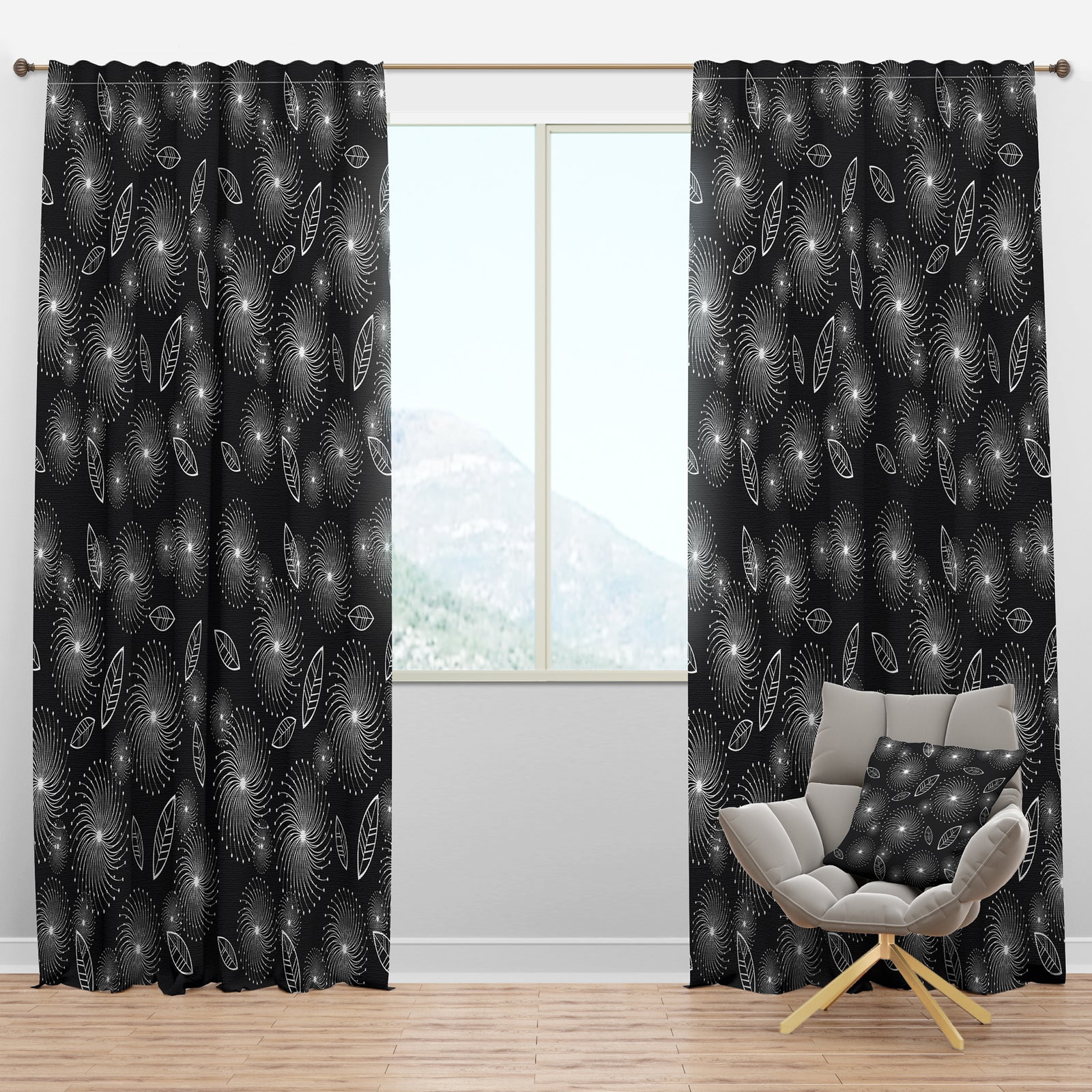 Retro Stylized Flowers - Floral Curtain Panels