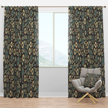 Brown and blue retro circular - Mid-Century Modern Curtain Panels
