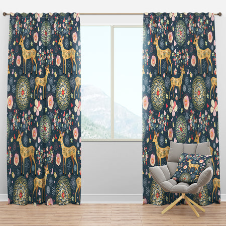 Deer with Flowers and Hearts Antlers - Floral Curtain Panels